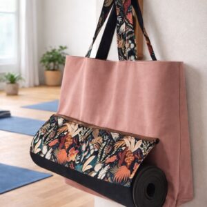 Sac de yoga en coton vieux rose et imprimé jungle